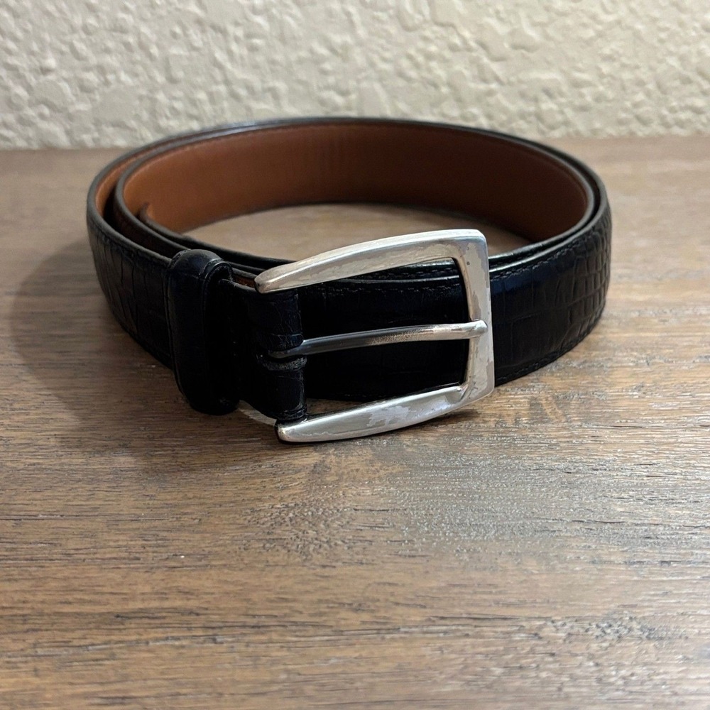 Brighton Men's Black Croco Embossed Italian Calfskin Leather Belt 38 Made In USA